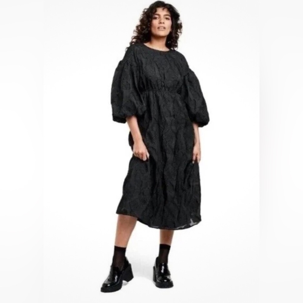 Kika Vargas X Target Dress black textured floral print puffy sleeves lined